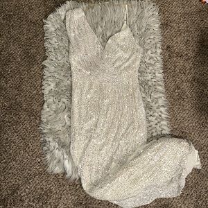 Fashion nova long sequin silver white dress gown